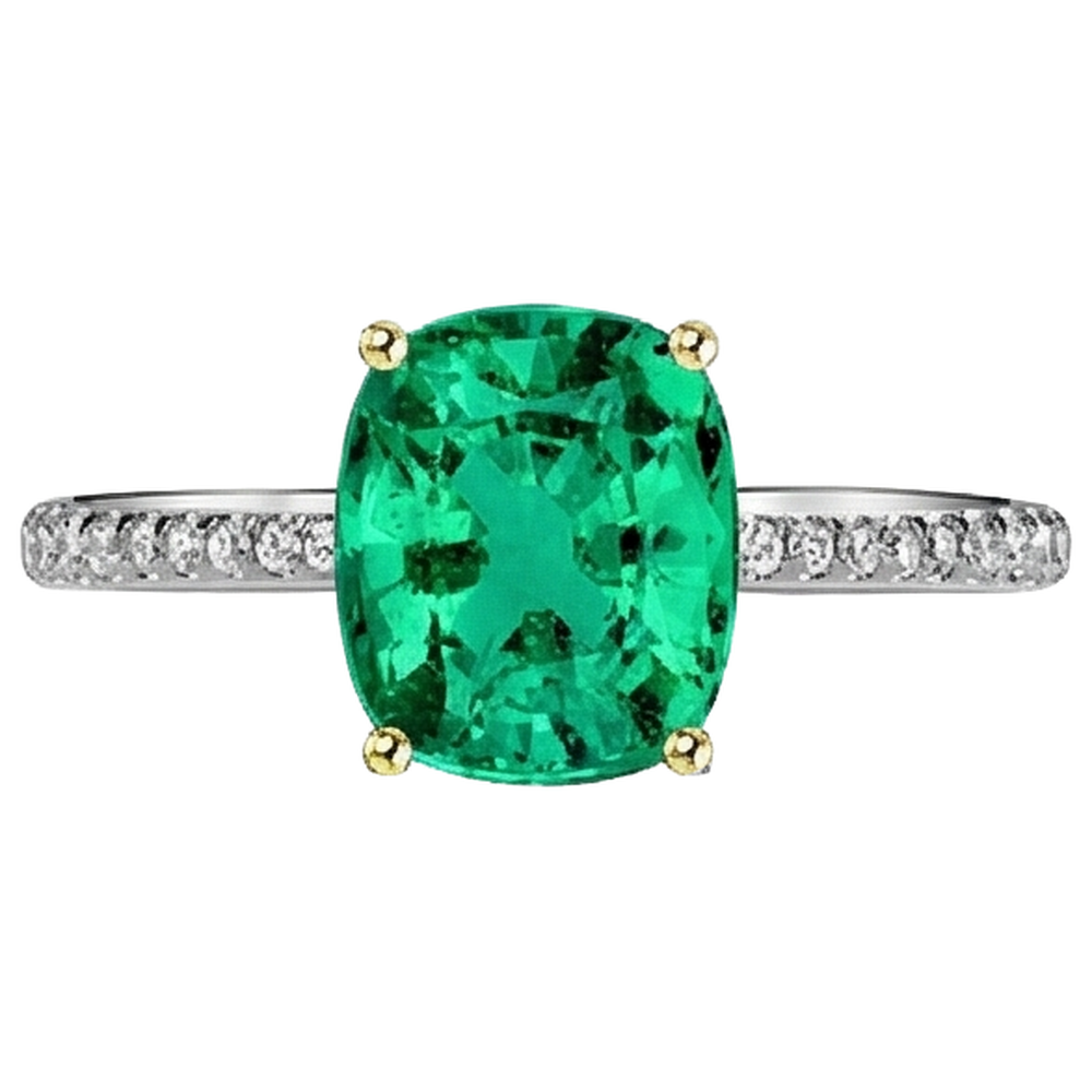 Émeraude Colombienne Bague Pierre Précieuse 2,50 carats Or Deux Tons 14 Carats – vue d'angle