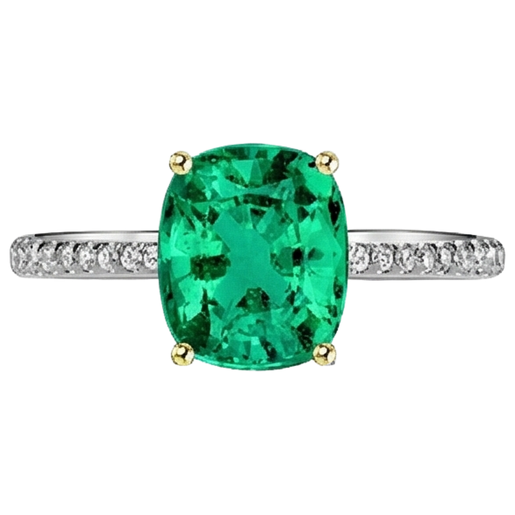 Émeraude Colombienne Bague Pierre Précieuse 2,50 carats Or Deux Tons 14 Carats – vue d'angle
