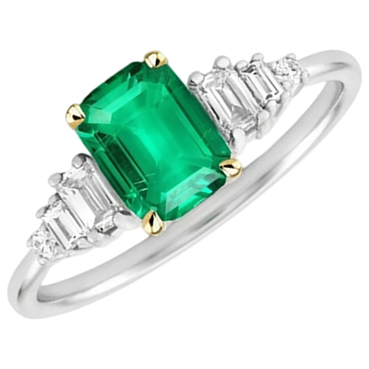 Artisanal Émeraude Bague Pierre de Couleur 2 carats – vue d'angle