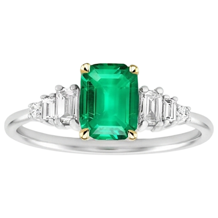 Bague Pierre de Couleur Or Deux Tons 14 Carats avec Émeraude – vue de côté