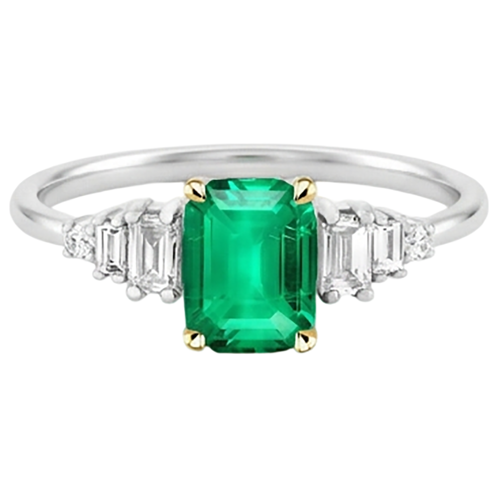 Émeraude Bague Pierre de Couleur 2 carats Or Deux Tons 14 Carats – vue de face