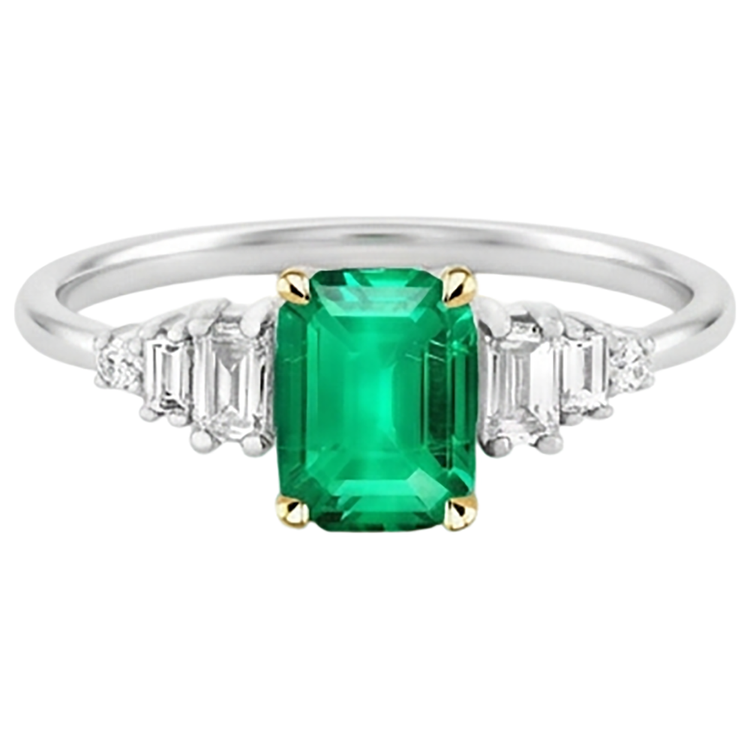 Émeraude Bague Pierre de Couleur 2 carats Or Deux Tons 14 Carats – vue de face