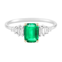 Artisanal Émeraude Bague Pierre de Couleur 2 carats – Or Deux