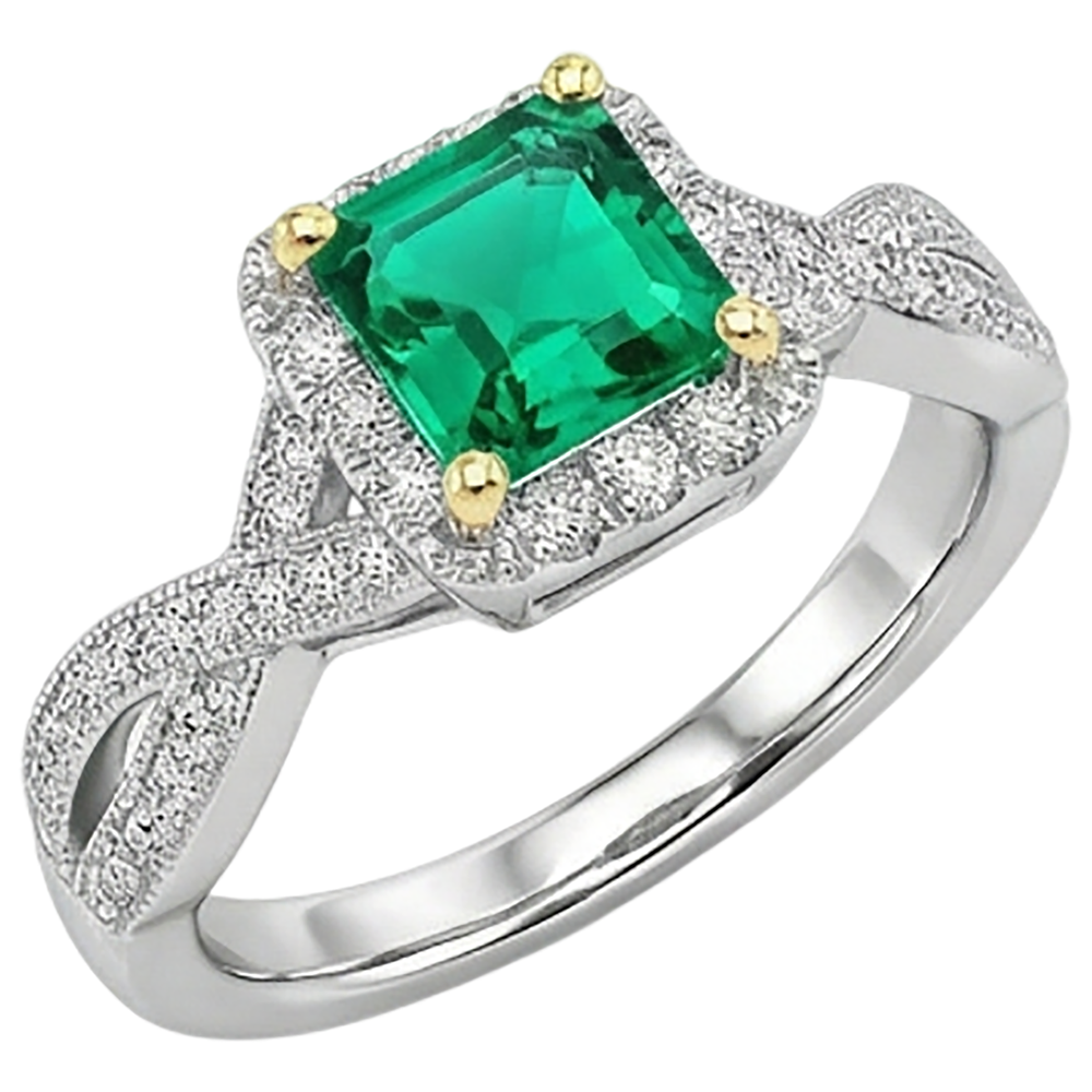Émeraude Bague Pierre de Couleur 2,50 carats Or Deux Tons 14 Carats – vue de côté