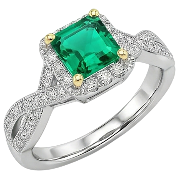Émeraude Bague Pierre de Couleur 2,50 carats Or Deux Tons 14 Carats – vue de côté