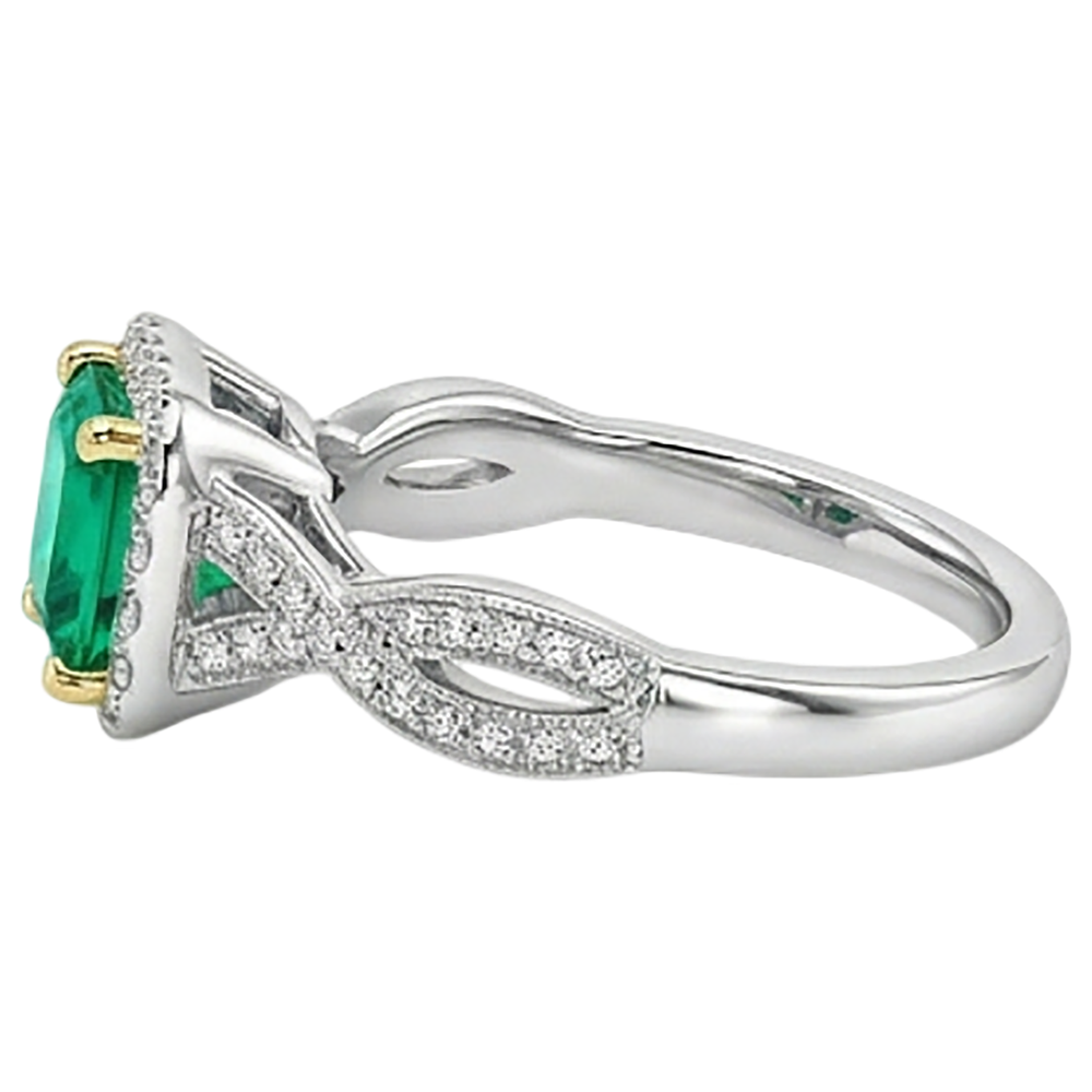 Bague Pierre de Couleur Or Deux Tons 14 Carats avec Émeraude – vue de dessus