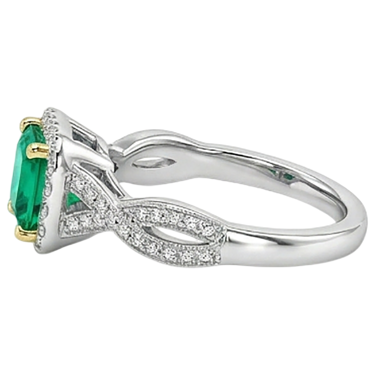 Bague Pierre de Couleur Or Deux Tons 14 Carats avec Émeraude – vue de dessus