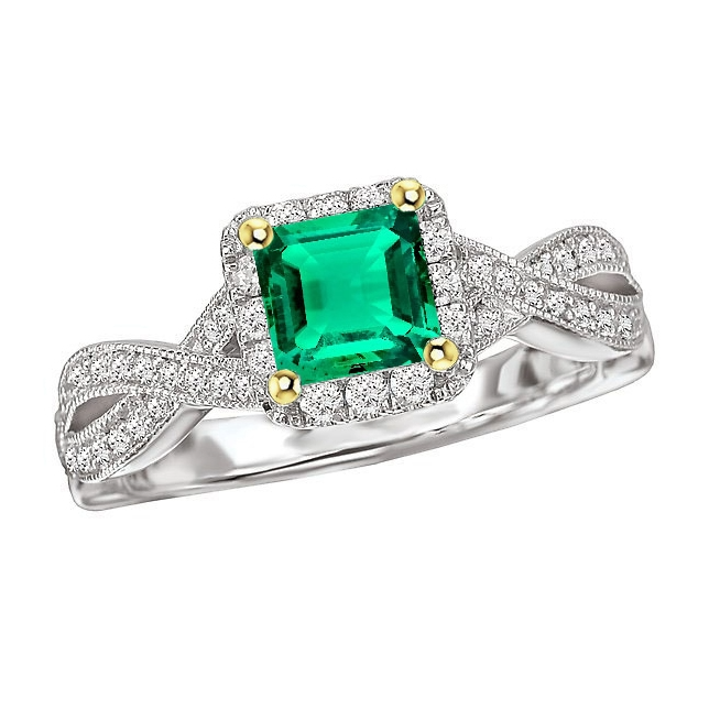 Émeraude Bague Pierre de Couleur 2,50 carats Or Deux Tons 14 Carats – vue principale