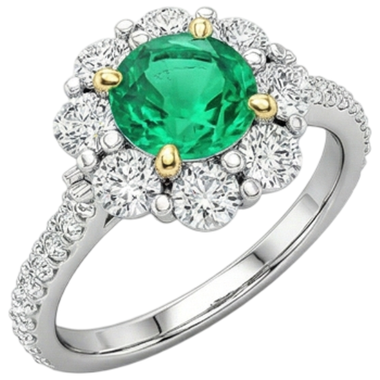 Taille Ronde Émeraude bague en Or 14K Bicolore – vue de profil