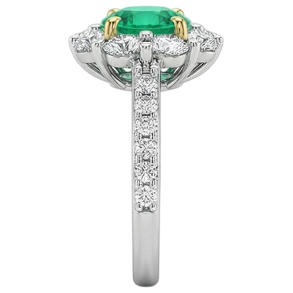Bague Pierre Précieuse Or 14K Bicolore avec Émeraude – vue de dessus