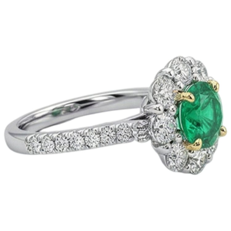 Émeraude Taille Ronde Bague Pierre Précieuse en Or 14K Bicolore – vue d'angle