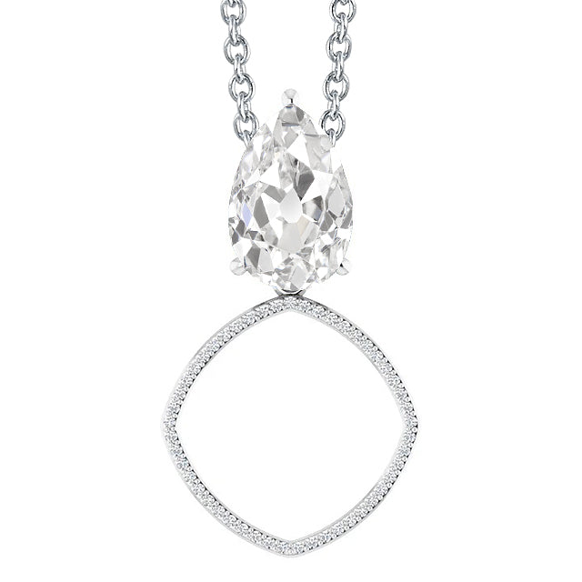 Diamant Fin Taille Old Mine Collier Pendentif en Or Blanc 14 Carats – vue principale