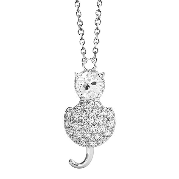 Diamant Fin Coussin Antique Pendentif Goutte en Or 14K Blanc – vue principale