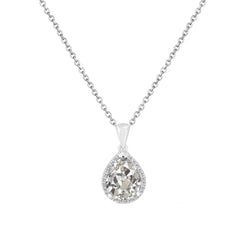 Coussin Antique Diamant Pendentif Goutte en Or 14K Blanc – 1