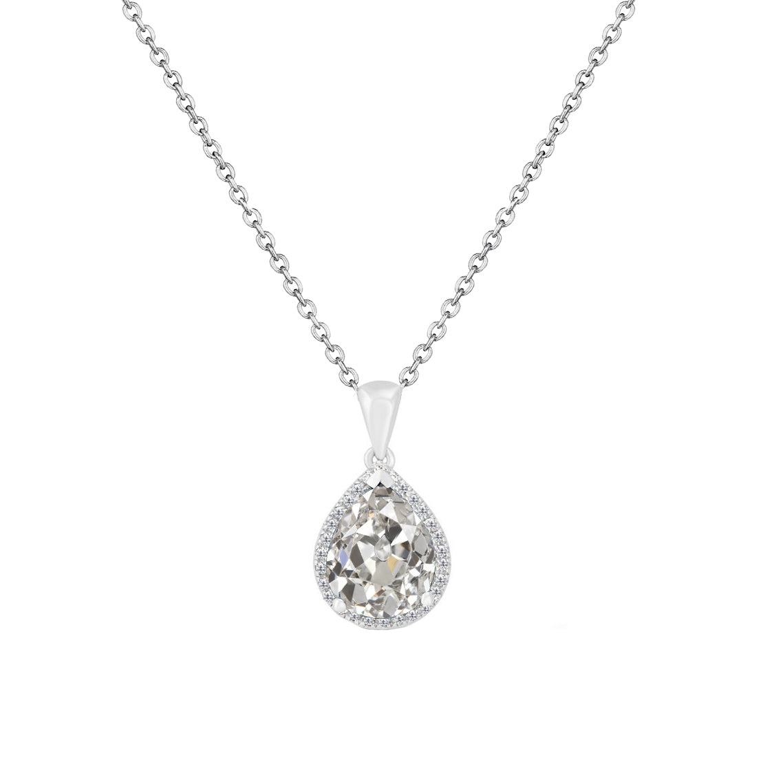 Diamant Coussin Antique Pendentif Goutte en Or 14K Blanc – vue principale