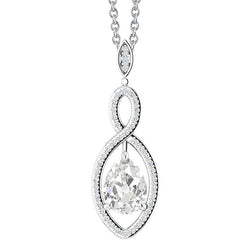 Diamant Collier Pendentif – Or 14K Blanc 2,50 carats
