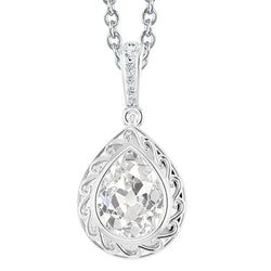 Coussin Antique Diamant Pendentif – 2 carats en Or Blanc 14