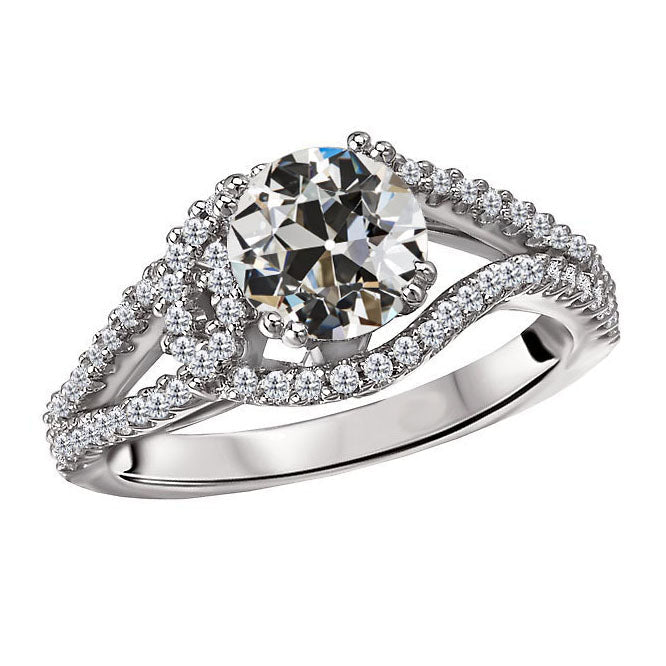 Coussin Antique Diamant bague en Or Blanc 14 Carats – vue principale
