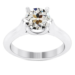 Coussin Antique Brillant Bague Mono-Pierre en Or Blanc 14 Carats