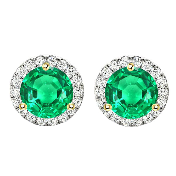 Gemstone Earring Or 14K Bicolore avec Émeraude Fine – vue principale