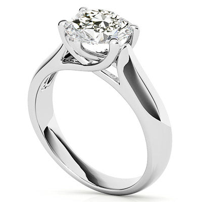 Diamant Fin Taille Old Mine Bague Mono-Pierre en Or 14K Blanc – vue de face