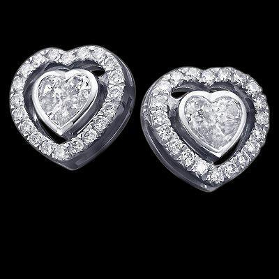 Goujons Coeur Naturel Diamant 2.4 Cts. Paire de Boucles d'Oreilles Halo Or Blanc