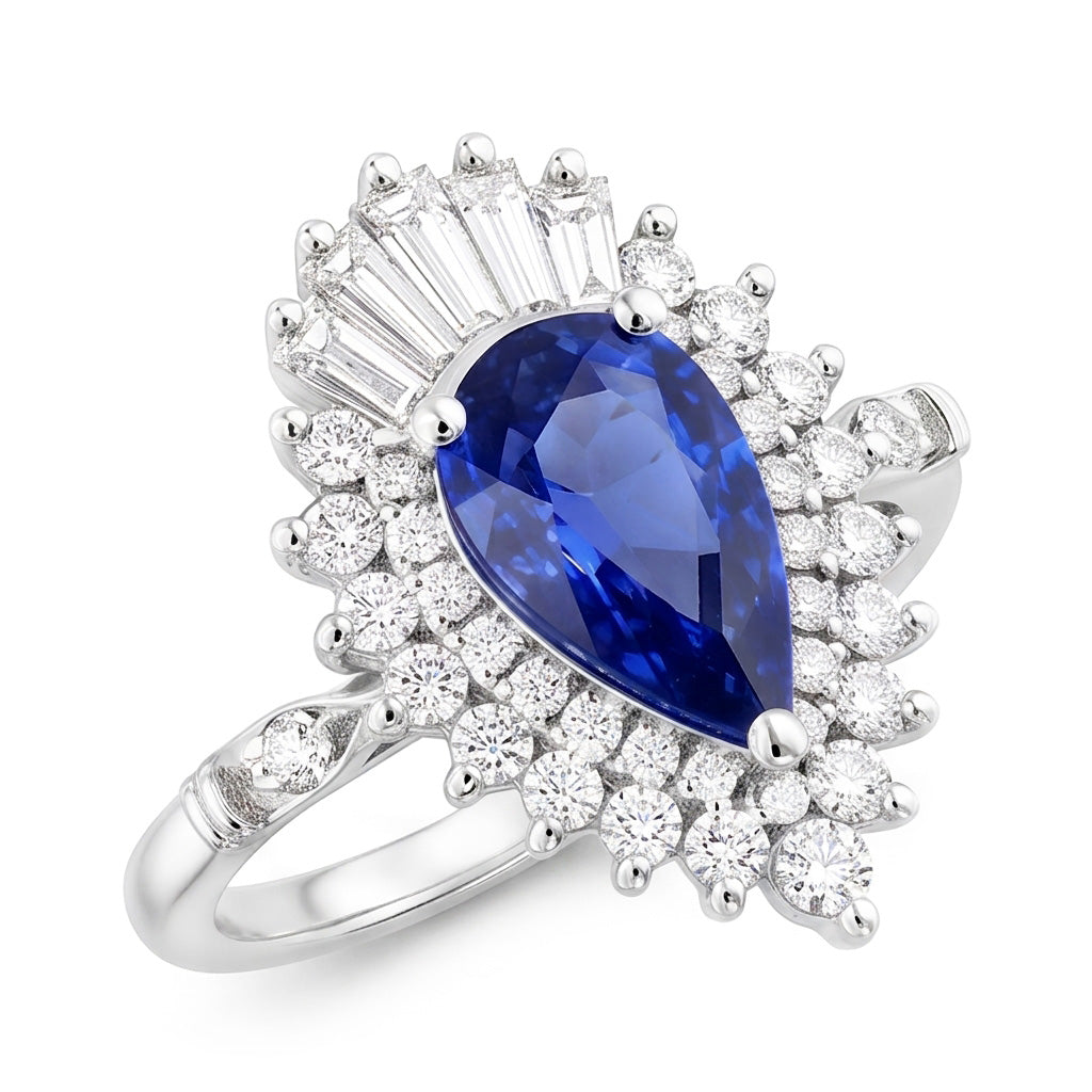 Goutte Saphir Bleu Bleuet Bague avec Gemme – 4 carats en Or