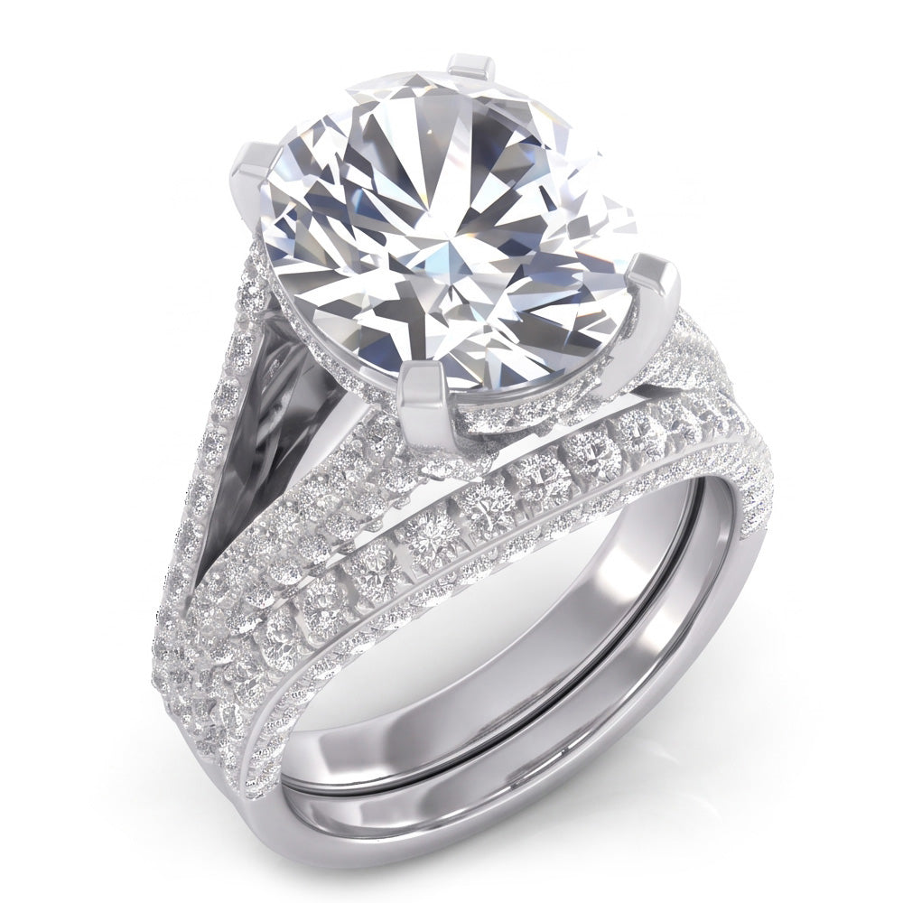 Grand Ovale Réel Diamant Anneau de Mariage Et Ensemble de Bande