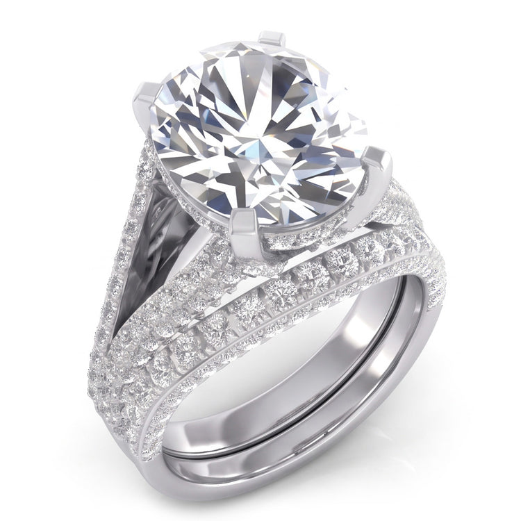 Grand Ovale Réel Diamant Anneau de Mariage Et Ensemble de Bande