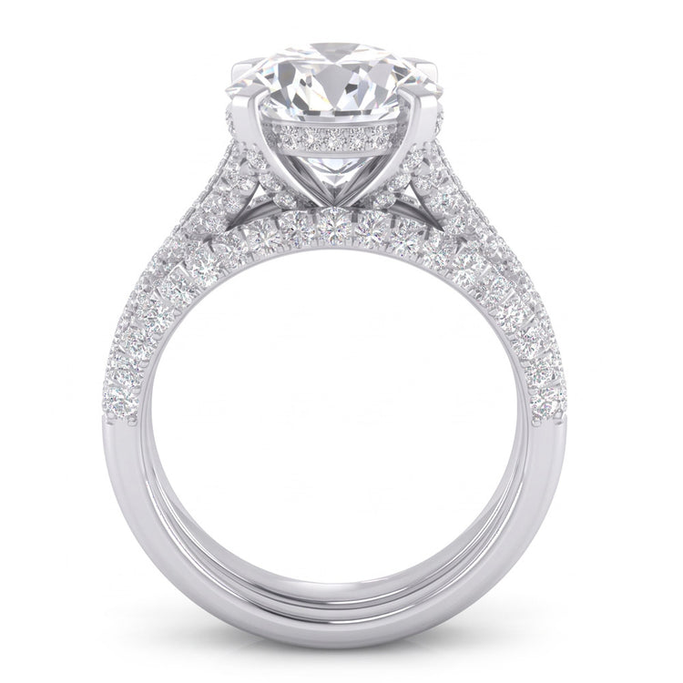 Grand Ovale Réel Diamant Anneau de Mariage Et Ensemble de Bande