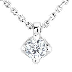 Grand Pendentif Naturel Diamant Solitaire Rond 2 Carats Or Blanc 14K