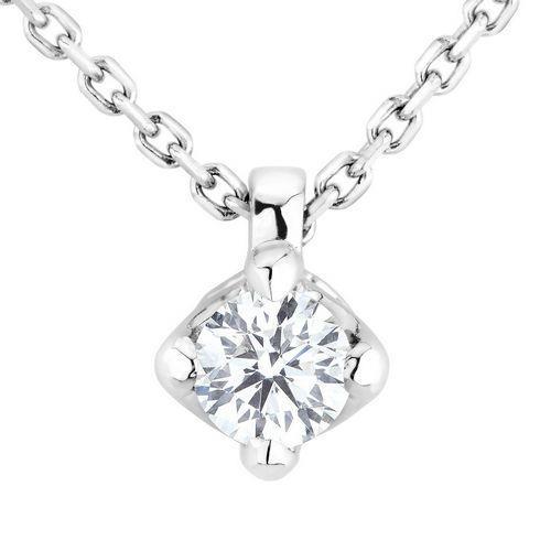 Grand Pendentif Naturel Diamant Solitaire Rond 2 Carats Or Blanc 14K