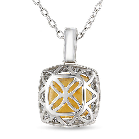 Grand Coussin Madère Citrine Avec Diamants 26.75 Ct Pendentif Or 14K