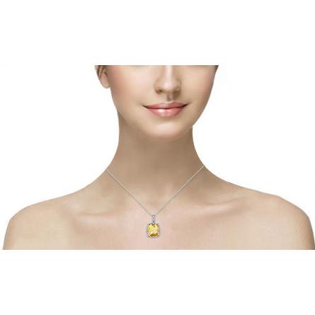 Grand Coussin Madère Citrine Avec Diamants 26.75 Ct Pendentif Or 14K