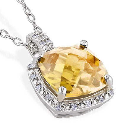 Grand Coussin Madère Citrine Avec Diamants 26.75 Ct Pendentif Or 14K