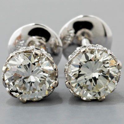 Grande Boucle D'Oreille Réel Naturel Diamant Solitaire Ronde Magnifique Or Blanc 4 Carats