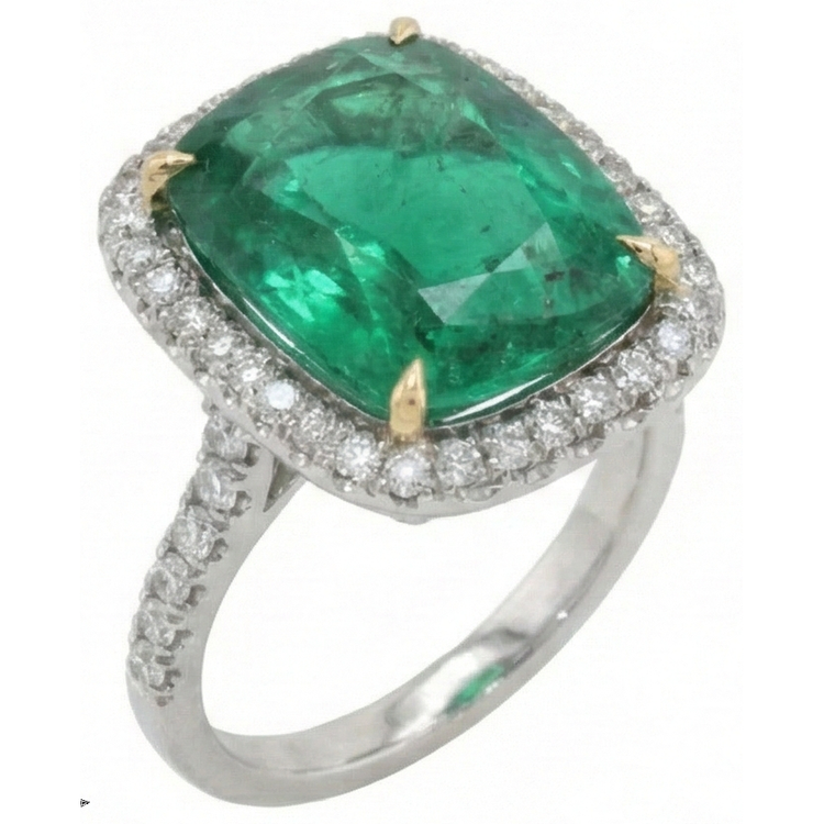 Grande bague de mariage diamant émeraude Vert 16.25 carats or 14K