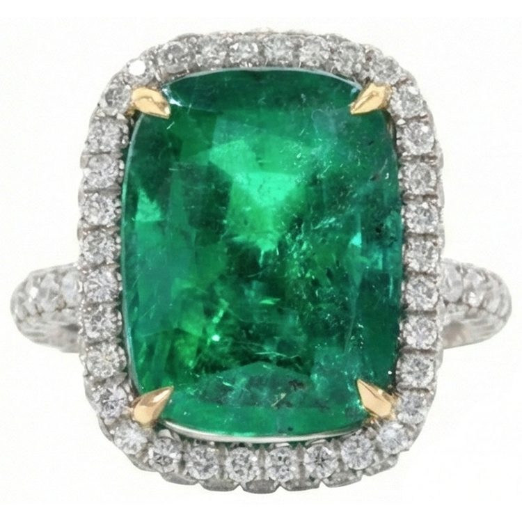 Grande bague de mariage diamant émeraude Vert 16.25 carats or 14K