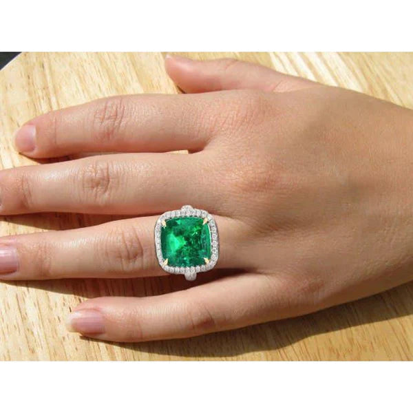 Grande bague de mariage diamant émeraude Vert 16.25 carats or 14K