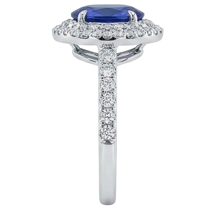 Grande bague ovale en diamant saphir bleu du Sri Lanka en or blanc de 4.55 ct 14K