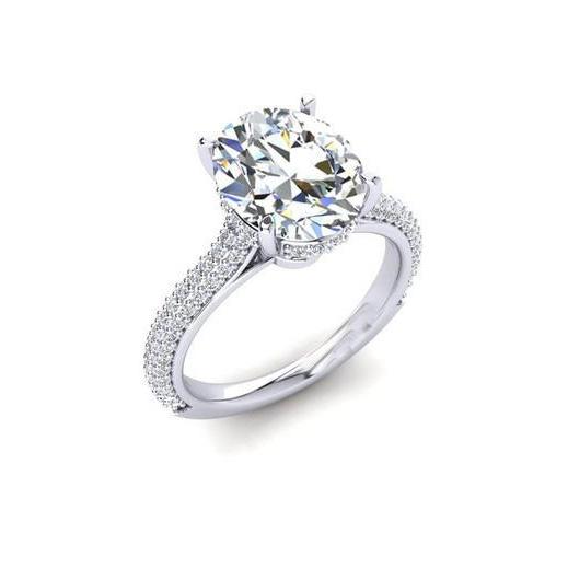 Grande bague solitaire ovale avec halo de Authentique diamants cachés et accents