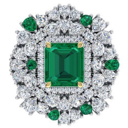 Grande Bague Cocktail Unique avec Émeraude Verte GIA et Diamants Naturels
