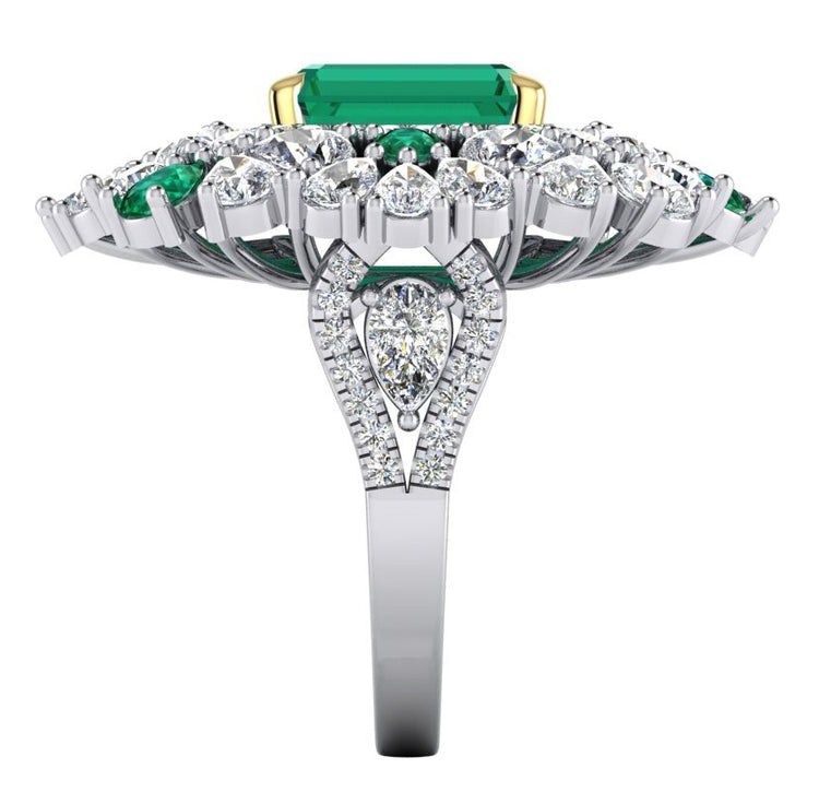 Grande Bague Cocktail Unique avec Émeraude Verte GIA et Diamants Naturels