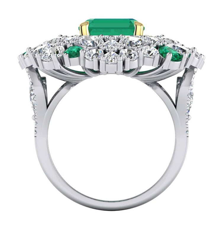 Grande Bague Cocktail Unique avec Émeraude Verte GIA et Diamants Naturels