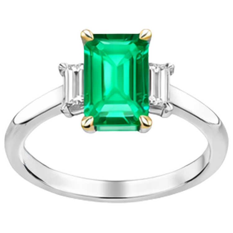 Émeraude Colombienne Taille à Degrés Bague avec Gemme en Or Bicolore 14 Carats – vue de face