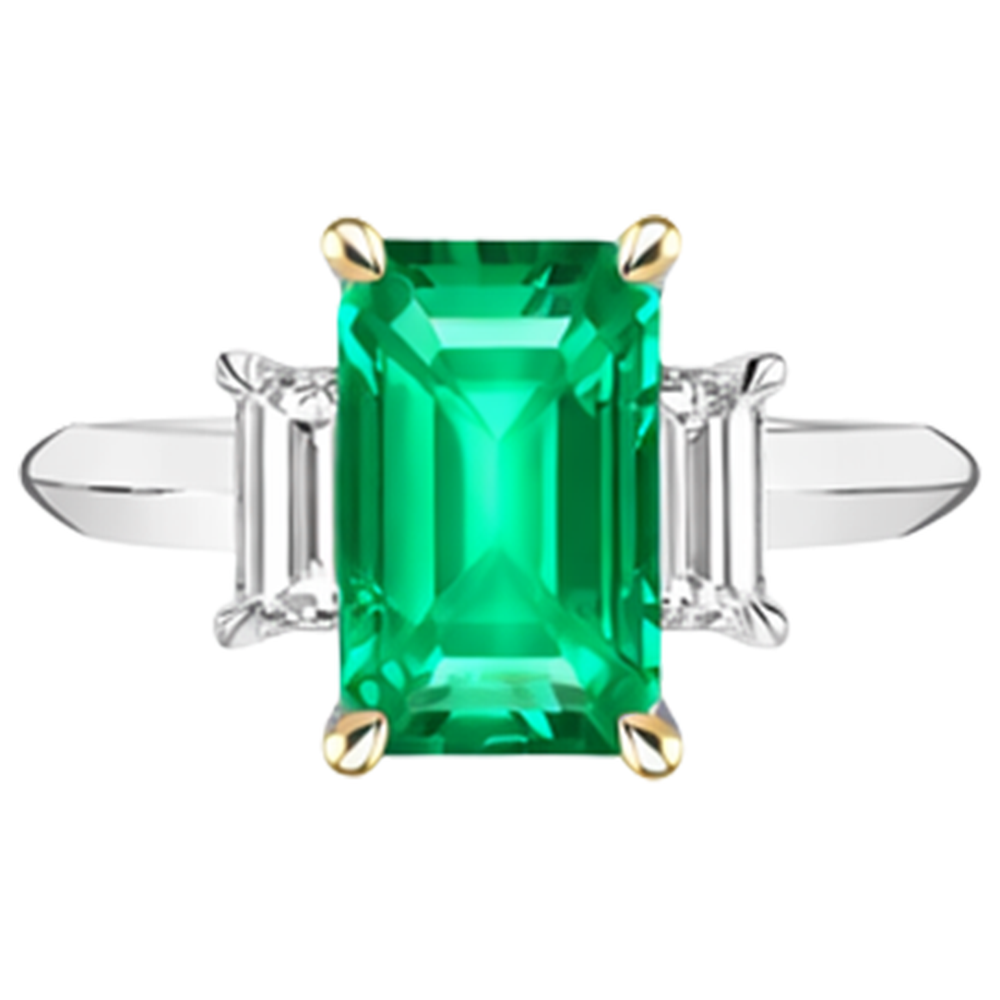 Émeraude Colombienne Bague avec Gemme 2-carats Or Bicolore 14 Carats – vue d'angle