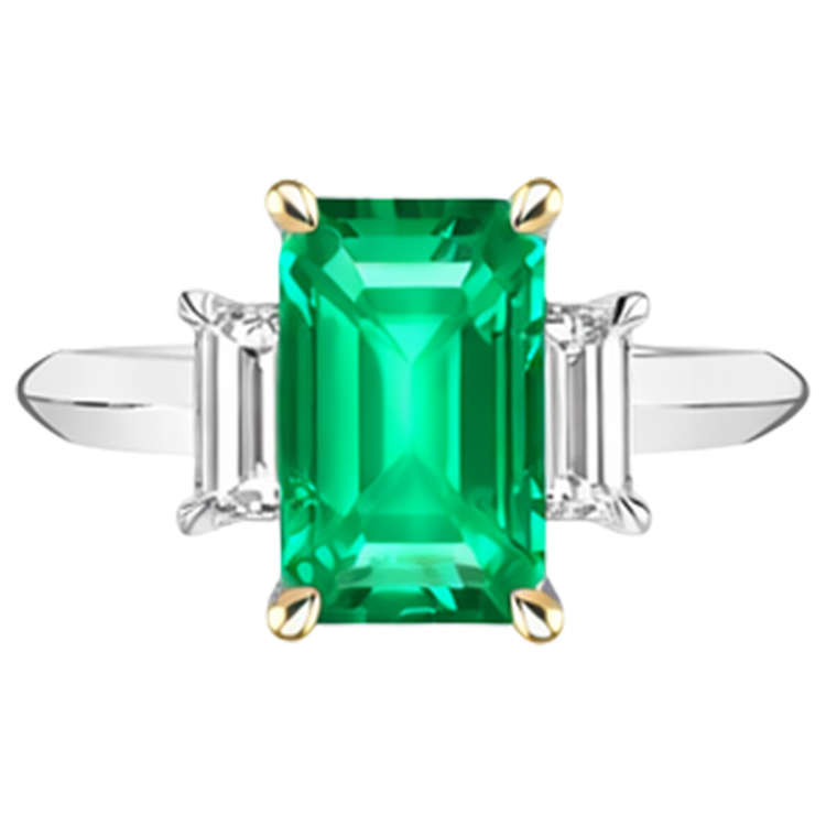 Émeraude Colombienne Bague avec Gemme 2-carats Or Bicolore 14 Carats – vue d'angle
