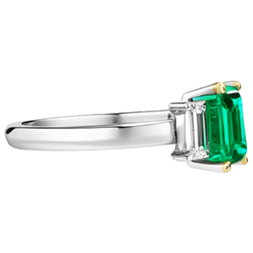 Taille à Degrés Émeraude Colombienne bague en Or Bicolore 14 Carats – vue de dessus