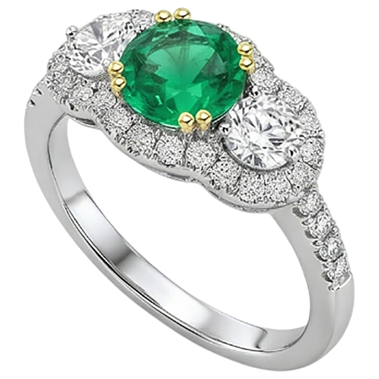 Émeraude Fine Bague Pierre Précieuse 2,50 carats Or Deux Tons 14 Carats – vue de côté