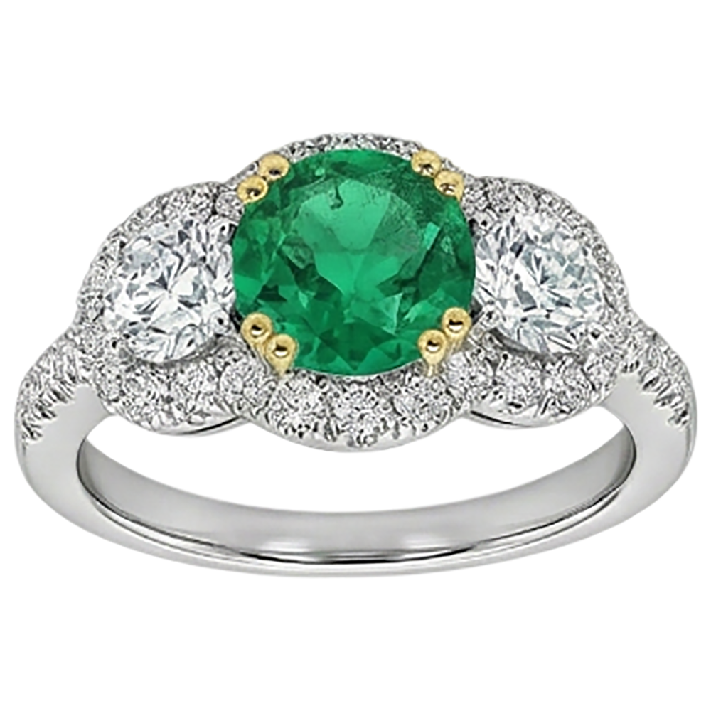 Émeraude Fine Bague Pierre Précieuse 2,50-carats Or Deux Tons 14 Carats – vue de face
